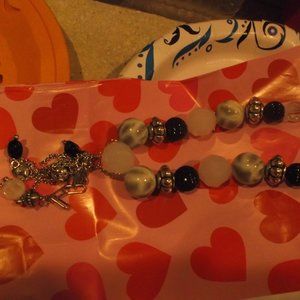 Paparazzi style bangle bobble black and white with tassels necklace and bracelet